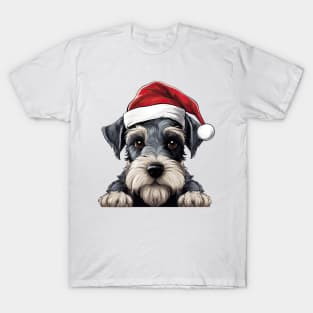 Christmas Peeking Miniature Schnauzer Dog T-Shirt